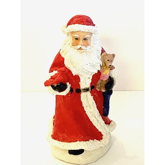 K's Collection Christmas Santa Claus Figurine 7” Holding Cardinal & Teddy‎ Bear - Picture 1 of 7